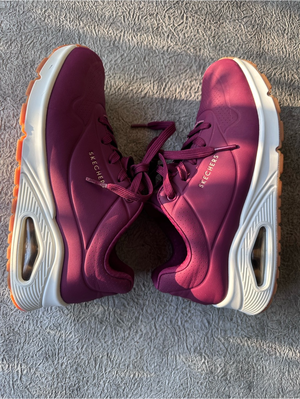 Skechers Women's Plum Lace-Up Sneakers with White & Orange Soles